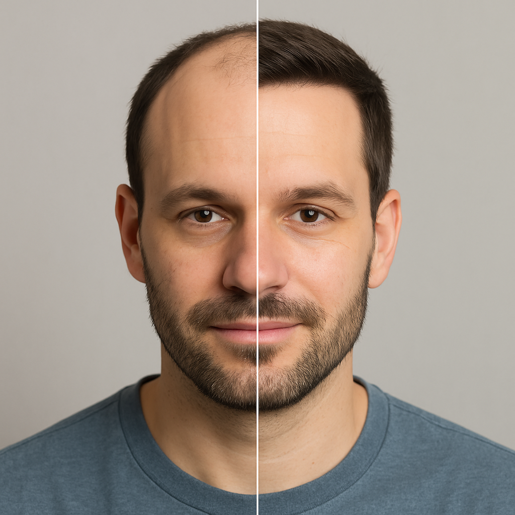 avant/apres la greffe de cheveux